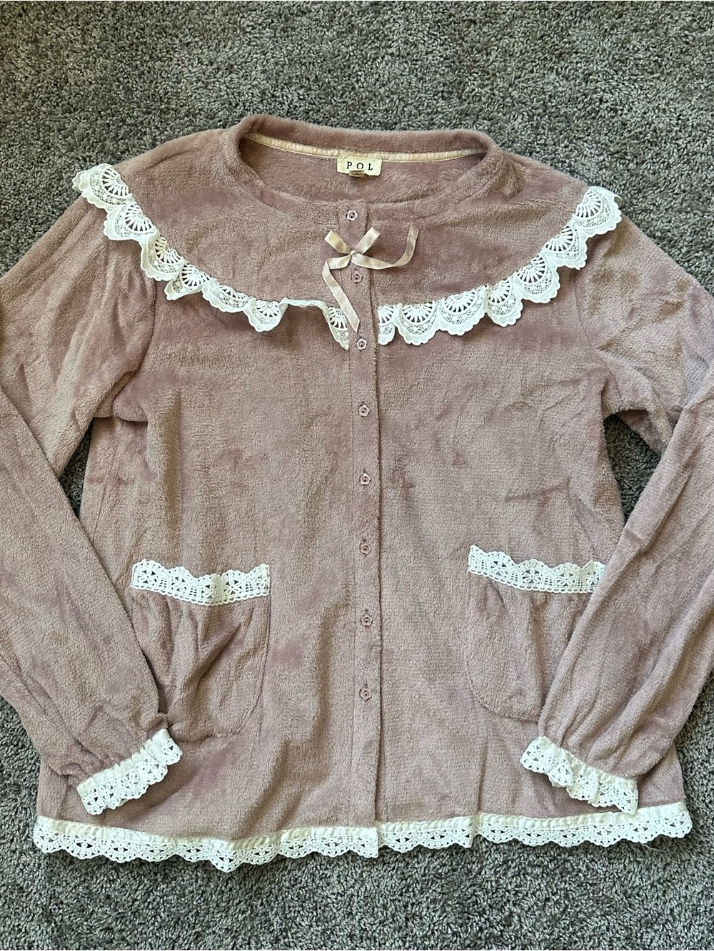 POL Dusty Pink Lace-Trim Cardigan